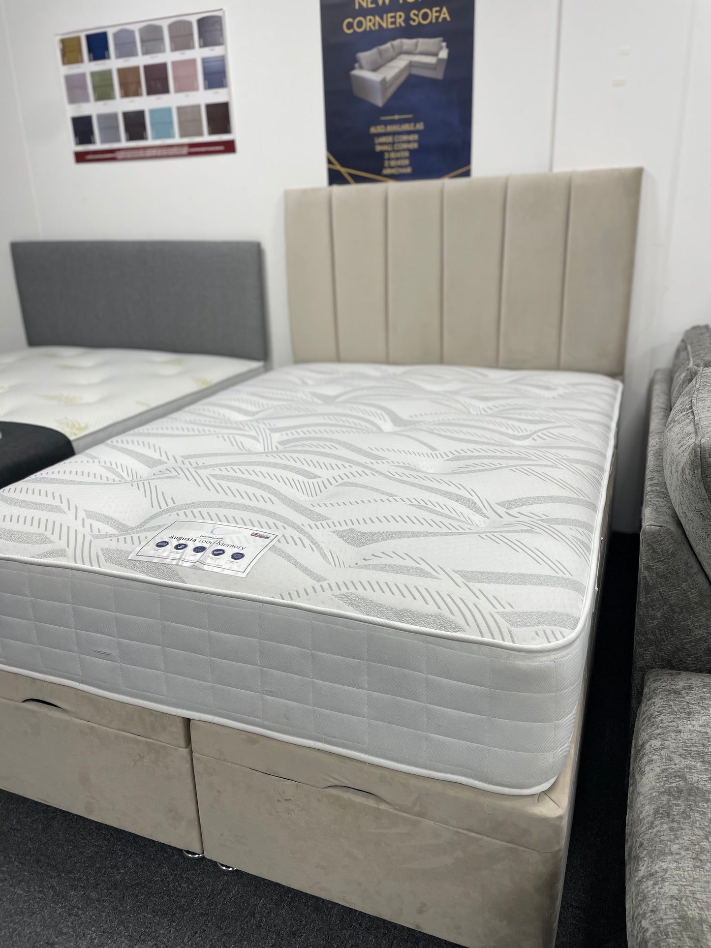 Ottoman Full Bed Set with 54” Headboard & 1000 Pocket Sprung Memory Foam Mattress