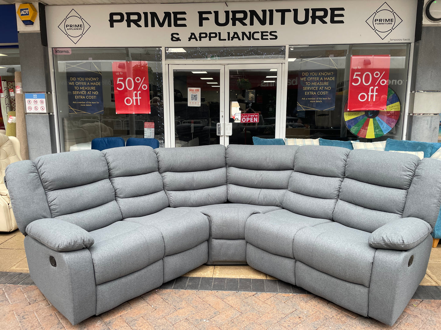 Barry Lux Recliner Corner Sofa 2C2 - Double Drop Down Drink Holders - Grey Fabric