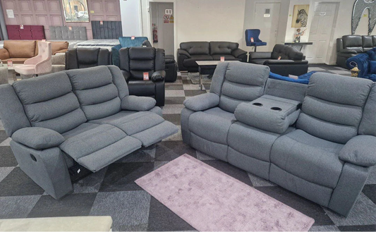 Barry Lux Recliner 3+2 Seater Suite - Grey Fabric